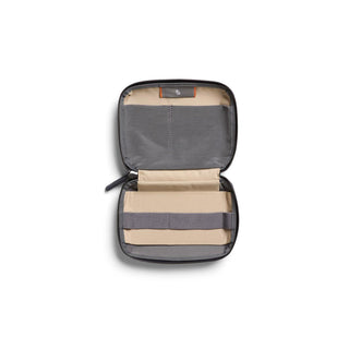 Bellroy Tech Kit Compact open view showing organized compartments in recycled fabric design