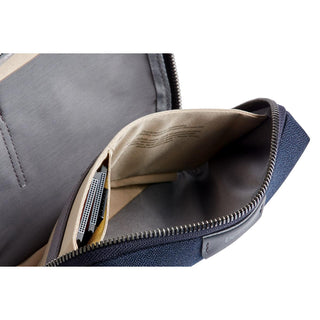 Bellroy Tech Kit Compact in navy with zipper and organized interior pockets for tech accessories