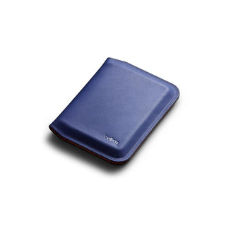 Bellroy Apex Slim Sleeve wallet in smooth blue leather with embossed logo and slim profile