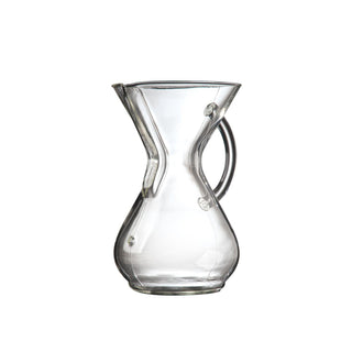 CHEMEX® Six Cup Glass Handle coffee maker with clear heat-resistant glass and ergonomic handle side view