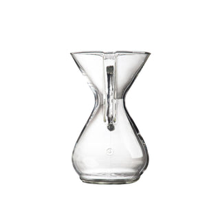 CHEMEX® Six Cup Glass Handle coffee maker made of clear heat-resistant glass with ergonomic handle