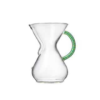 CHEMEX® Six Cup Glass Handle coffee maker with clear heat-resistant glass and colorful textured handle