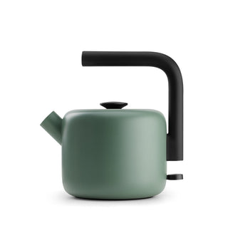 Fellow Clyde Electric Kettle (120V) (1500ml/50oz) matte green steel body with black handle side view