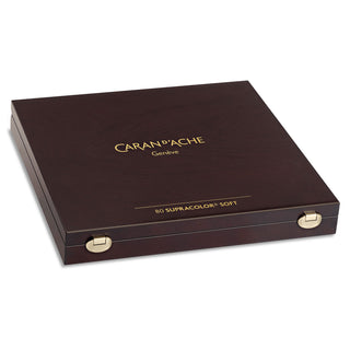 Caran d'Ache Supracolor Aquarelle Colour Pencil - Wooden Box with gold embossed logo and metal clasps