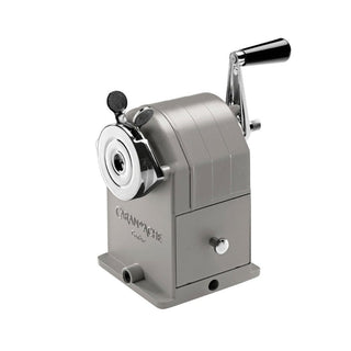 Caran d'Ache Pencil Sharpener Standard Edition metal design with crank handle and compact base in neutral gray
