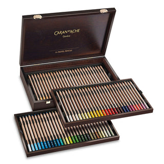 Caran d'Ache Pastel Colour Pencil Assortment Wooden Box Set of 84 with vibrant color variety and cedar wood body