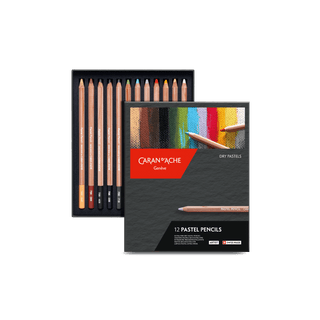 Caran d’Ache Pastel Colour Pencil Assortment featuring 12 smooth, cedar wood pastel pencils in a sleek box