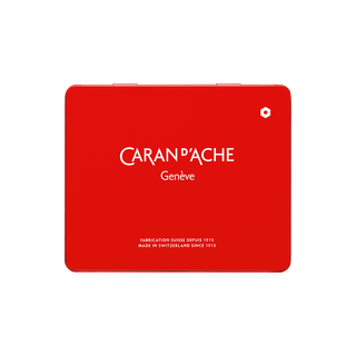 Caran d'Ache Neocolor II Water-Soluble Wax Pastel red metal tin case with white logo text