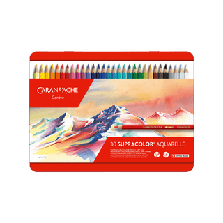 Caran d'Ache Supracolor Aquarelle Colour Pencil set with 30 vibrant, water-soluble pencils in metal tin