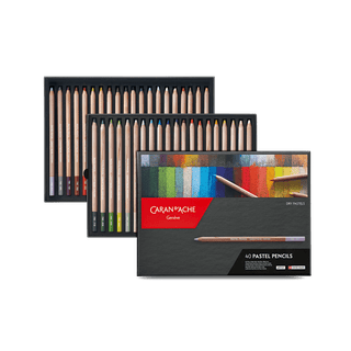 Caran d'Ache Pastel Colour Pencil Assortment showing 40 smooth pastel pencils in wooden hexagonal case