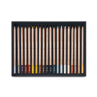 Caran d'Ache Pastel Colour Pencil Assortment with smooth leads and natural cedar wood bodies arranged in a black case