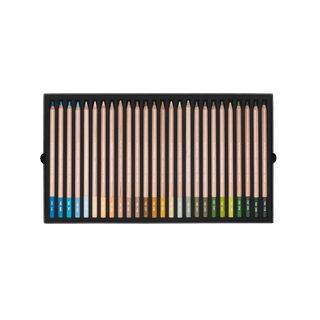 Caran d'Ache Pastel Colour Pencil Assortment with smooth leads and natural cedar wood bodies in a black tray