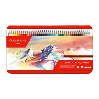 Caran d'Ache Supracolor Aquarelle Colour Pencil set with vibrant colors in a red metal case