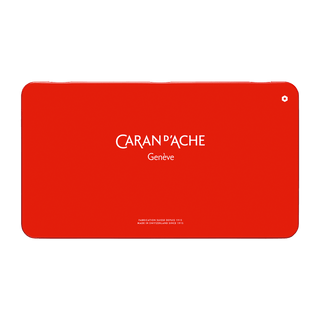 Red metal tin case with Caran d’Ache logo, designed for Supracolor Aquarelle Colour Pencil set storage