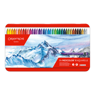 Caran d'Ache Neocolor II Water-Soluble Wax Pastel set with 84 vibrant colors in metal tin packaging
