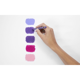 Caran d'Ache Neocolor II Water-Soluble Wax Pastel in purple shades with hand drawing swatches on white background