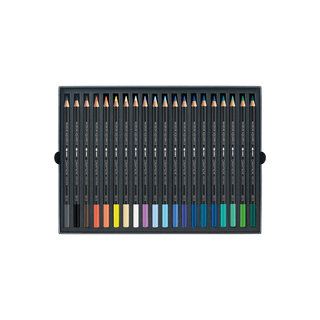 Caran d'Ache Museum Aquarelle Colour Pencil set with 24 vibrant colors in premium matte black cedar wood casing