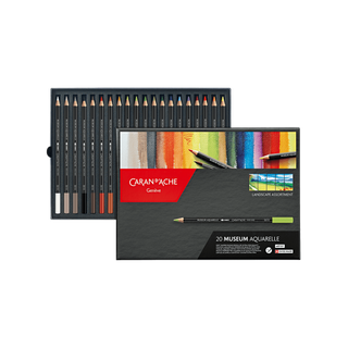 Caran d'Ache Museum Aquarelle Colour Pencil set with 20 vibrant shades in premium cedar wood case