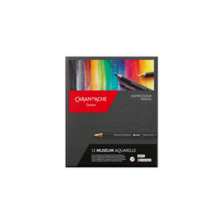 Caran d'Ache Museum Aquarelle Colour Pencil set with 12 vibrant watercolor pencils in black box