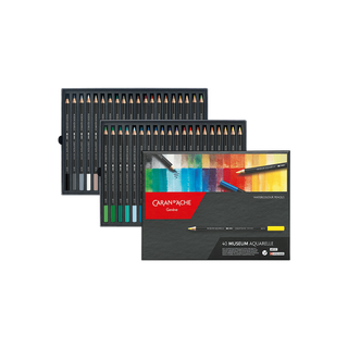 Caran d'Ache Museum Aquarelle Colour Pencil set featuring 40 vibrant colors in premium cedar wood casing