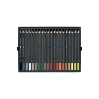 Caran d'Ache Museum Aquarelle Colour Pencil set with 20 vibrant colors in premium cedar wood hexagonal bodies