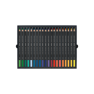 Caran d'Ache Museum Aquarelle Colour Pencil set with matte black cedar wood bodies and vibrant tips in gradient colors