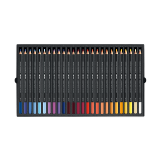Caran d'Ache Museum Aquarelle Colour Pencil set in a black tray with vibrant tip colors visible