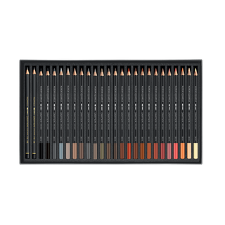 Caran d'Ache Museum Aquarelle Colour Pencil set in earth tones with matte black cedar wood hexagonal bodies