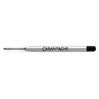 Caran d'Ache 849 Rollerball Pen Refill with nickel-plated brass tube and black cap detail