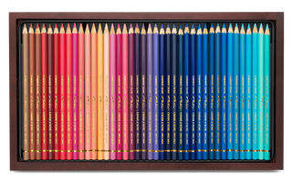 Caran d'Ache Pablo Colour Pencil - Wooden Box Set of 120 with vibrant gradient colors in a wooden tray
