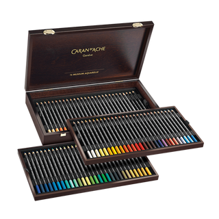 Caran d'Ache Museum Aquarelle Colour Pencil - Wooden Box Set of 76 with vibrant organized pencils