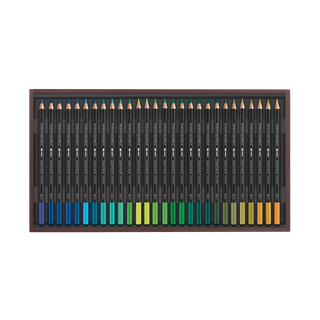 Caran d'Ache Museum Aquarelle Colour Pencil - Wooden Box Set of 76 pencils arranged by cool green and blue shades