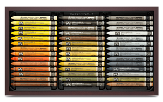 Caran d'Ache Neocolor II Water-Soluble Wax Pastel - Wooden Box Set of 84 displaying vibrant assorted pastel sticks