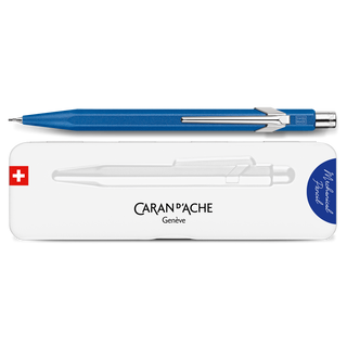 Caran d'Ache 844 Colormat - X Mechanical Pencil with blue hexagonal aluminum body and tin giftbox