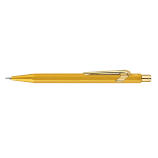 Caran d'Ache 844 Premium Mechanical Pencil in gold with hexagonal aluminum body and metal clip