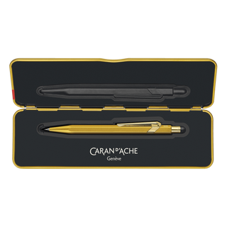 Caran d'Ache 844 Premium Mechanical Pencil in gold tone with hexagonal aluminium body in black case