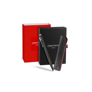 Caran d'Ache Ecridor™ Racing Ballpoint Pen with hexagonal black chrome body and leather case