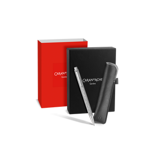 Caran d’Ache Ecridor™ Venetian Platinum Ballpoint Pen with black leather case and red box set