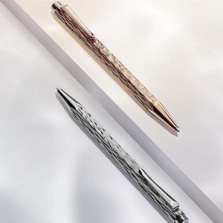 Caran d’Ache Ecridor™ Venetian Platinum Ballpoint Pen & Leather Case Special Edition with textured hexagonal body