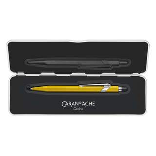 Caran d'Ache 849 Colormat - X Ballpoint Pen with Tin Giftbox in yellow aluminum case open view