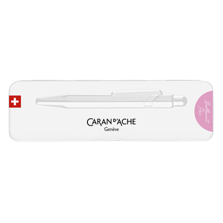 Caran d’Ache 849 Colormat - X Ballpoint Pen with Tin Giftbox showing silver pen silhouette on white case