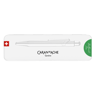 Caran d’Ache 849 Colormat - X Ballpoint Pen with Tin Giftbox featuring sleek white metal case and pen outline