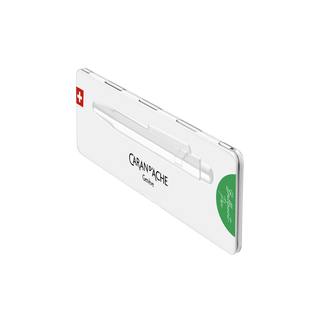 Caran d'Ache 849 Colormat - X Ballpoint Pen with Tin Giftbox showcasing white embossed pen design on metal case