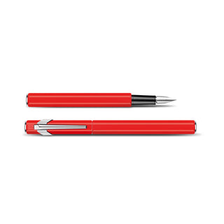 Caran d'Ache 849 Fountain Pen Collection in vibrant red with sleek silver nib and clip details