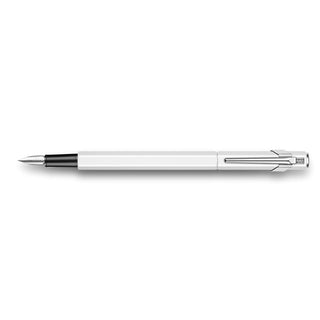 Caran d'Ache 849 Fountain Pen Collection with sleek white aluminium hexagonal body and silver clip