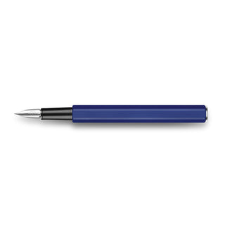 Caran d'Ache 849 Fountain Pen Collection with sleek blue hexagonal aluminium body and polished nib