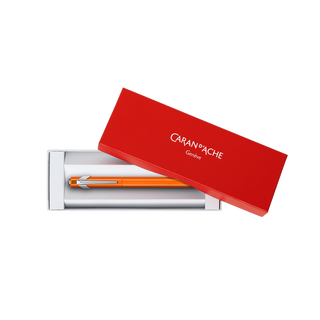 Caran d'Ache 849 Fountain Pen Collection with orange aluminium body in sleek branded red box