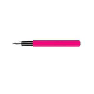 Caran d'Ache 849 Fountain Pen Collection with bright pink hexagonal lightweight aluminum body and silver nib