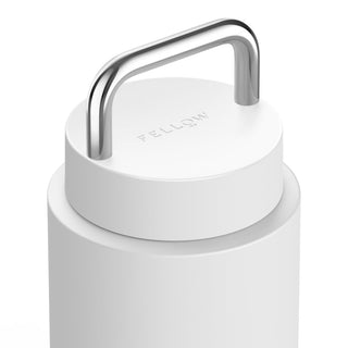 Fellow Carter Carry Tumbler (32oz/946ml) white lid with stainless steel handle detail close-up