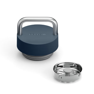 FELLOW Fellow Carter Carry Tumbler (32oz/946ml) navy blue lid with stainless steel handle and drinking insert details